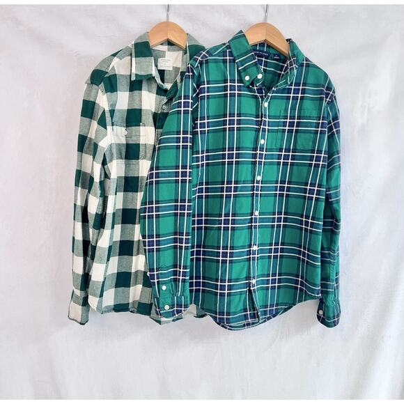 TWO Crewcuts Janie Jack Boys Long Sleeve Button Down Shirts Plaid Size 12 XL EUC - Picture 1 of 7